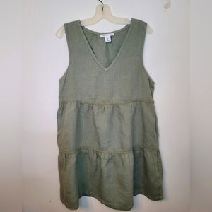 Lucky Brand Linen Dress Olive Green Sleeveless Dress, tiered, beach, boh…